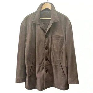 Vintage 90s Men’s Brown Suede Leather Jacket Oversized Size Large
